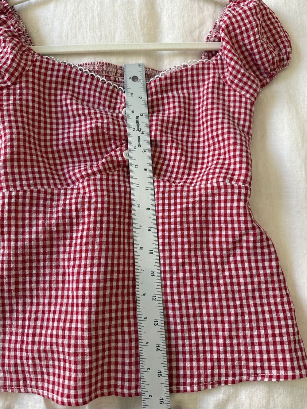 Red & White Gingham Puff Sleeve Babydoll Top | Cottagecore Country Western Small - Picture 6 of 7
